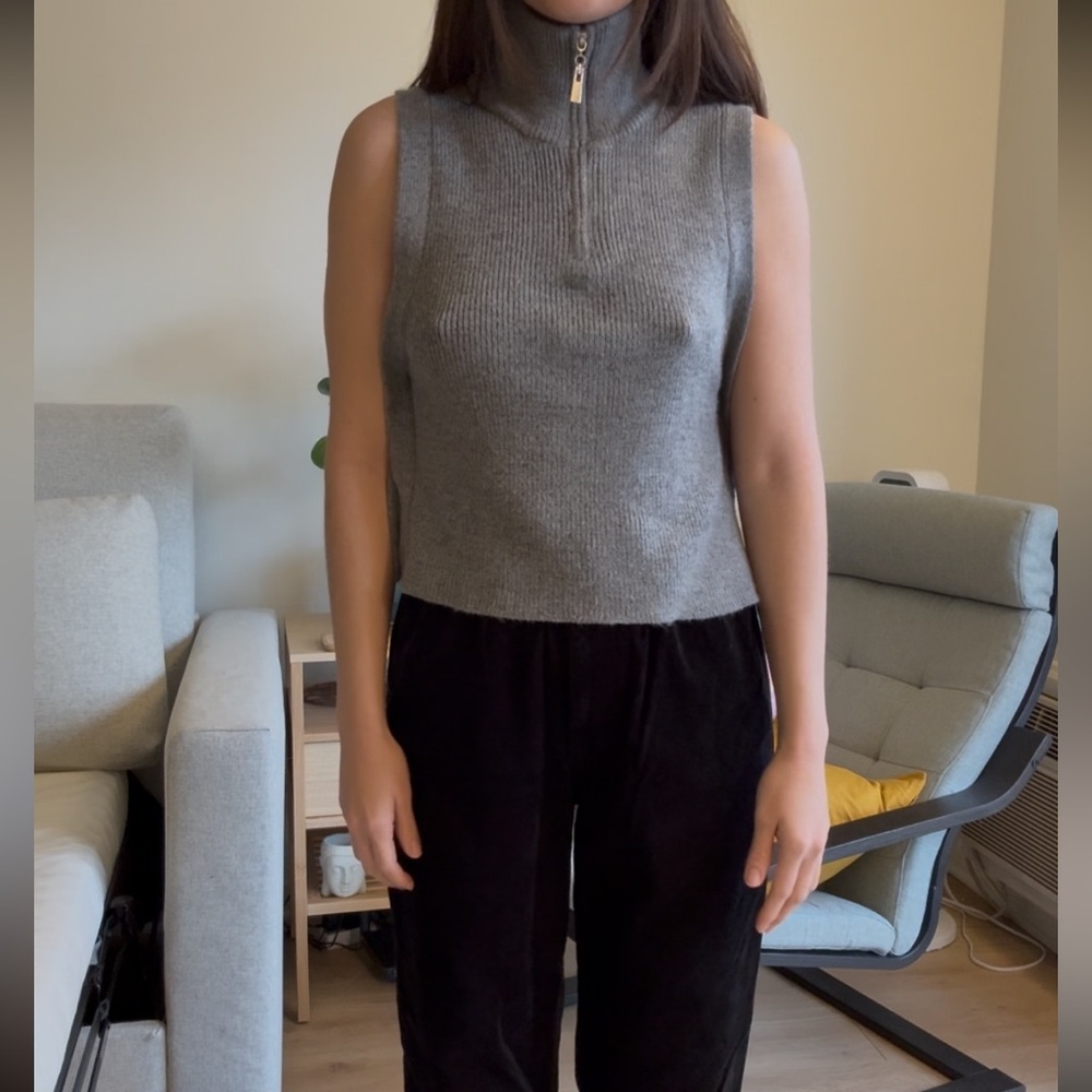 Brand New Mod Ref Small Sleeveless Zip Up All Row Grey Wool Vest